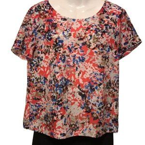 J. Crew Floral Blouse Short Sleeve Keyhole Back Size Small